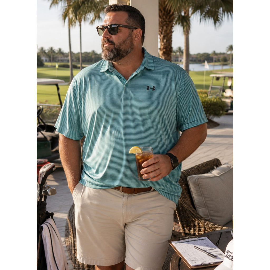 Men's Under Armour Teal Stripe 2XL Button Golf Tech Polo Country Club Preppy