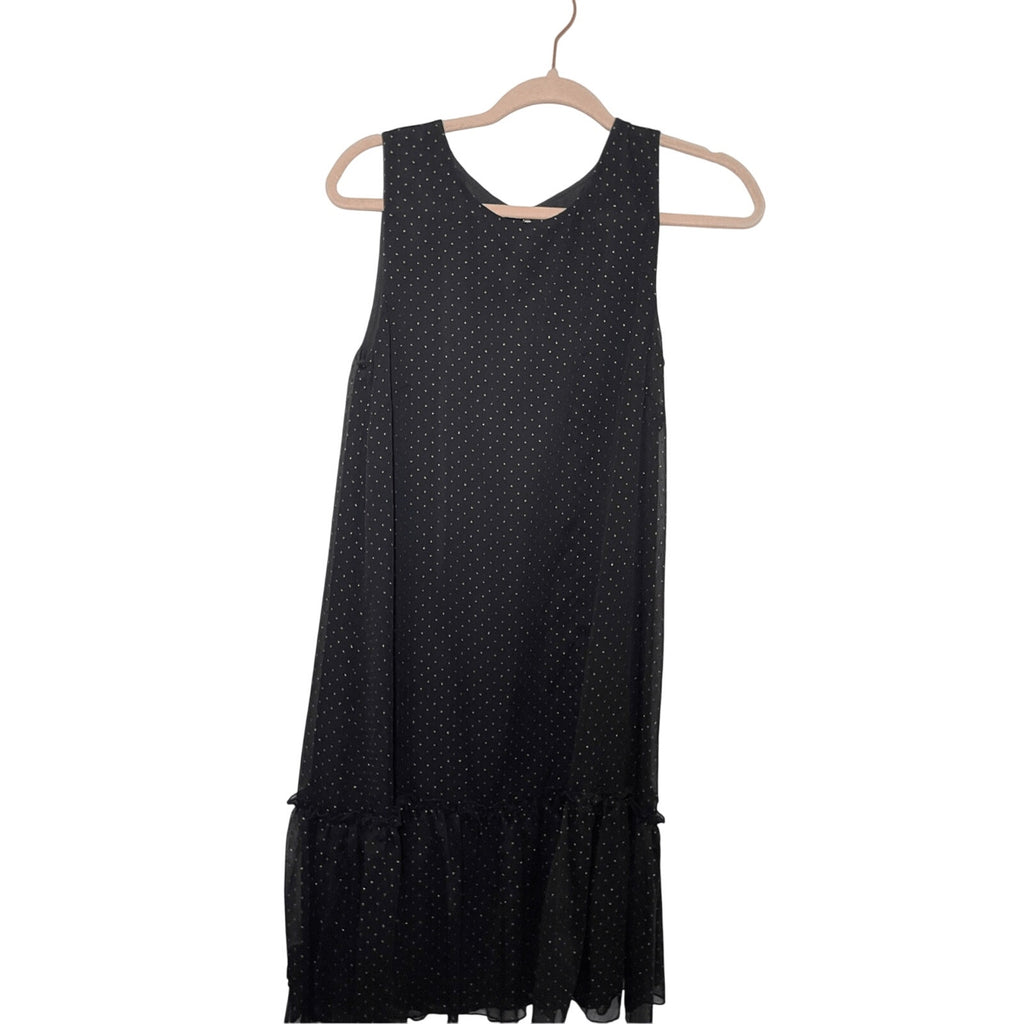 Tommy Hilfiger Quiet Mute Retro Shimmer Gold Ruffle Tiered Black Tank Dress Sz 4