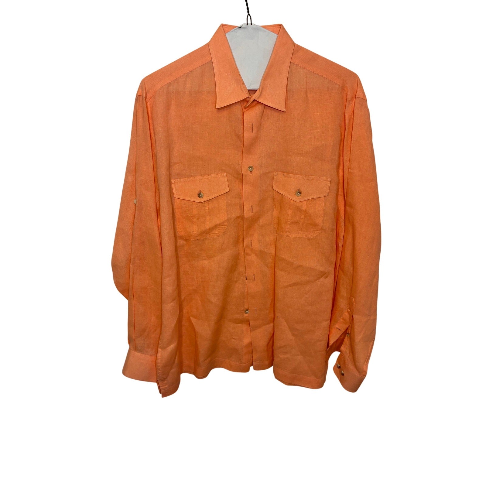 Paul Frederick Men’s Non-Iron Linen Solid Dress Shirt With Contrast Trim Orange