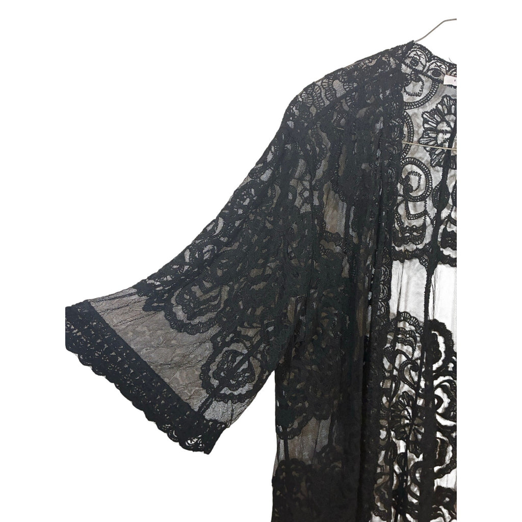 Favlux Black Lace Kimono Cardigan Western Boho Country Concert Festival Cover L