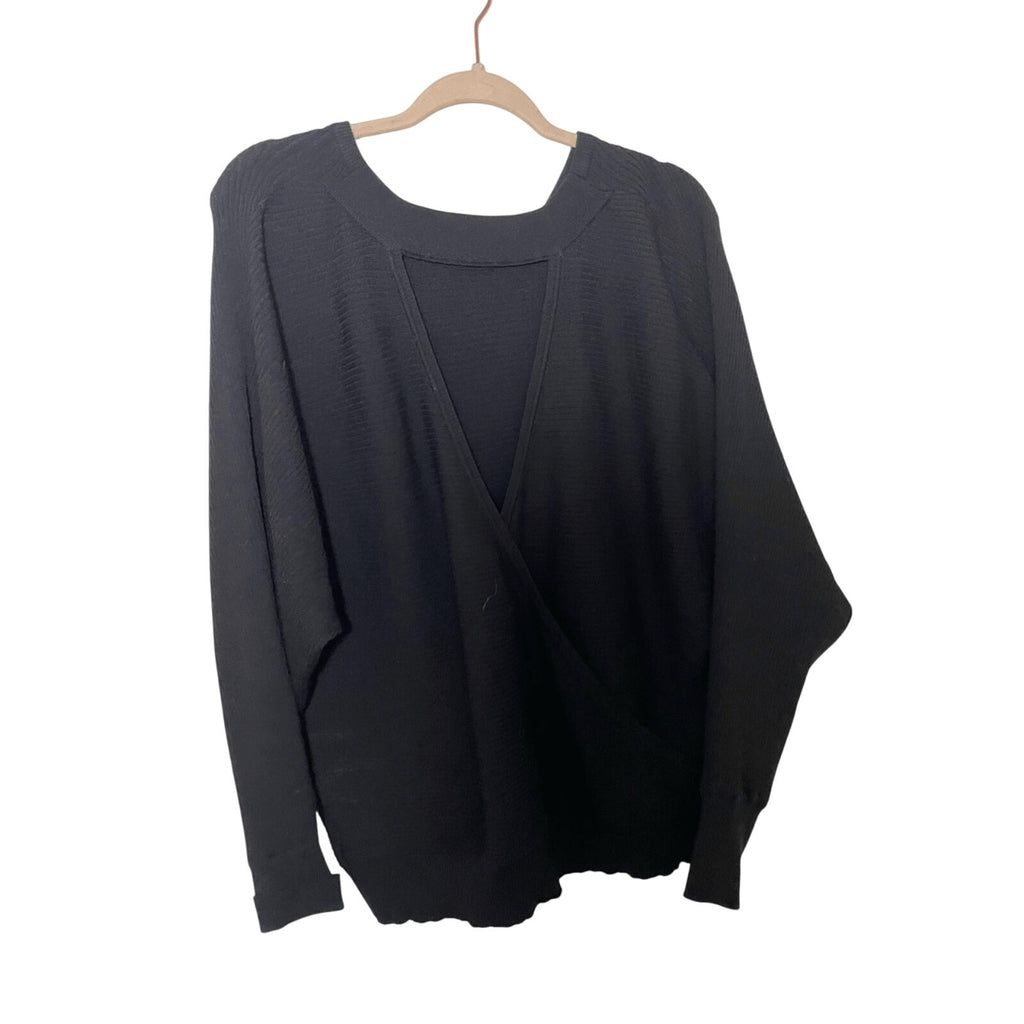 Express Black Plunged Open Back Large Black Sweater Comfy Cozy Minimalist Boho
