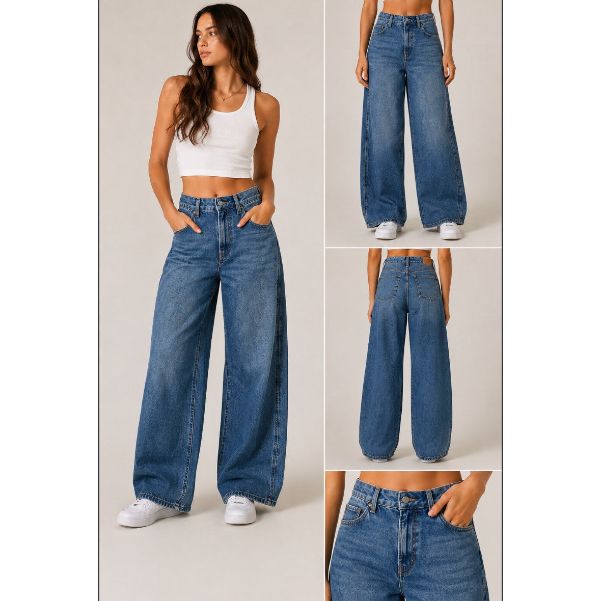 Express High Waisted Medium Wash Cowboy Denim Relaxed Wide Leg Jeans Barrel 4