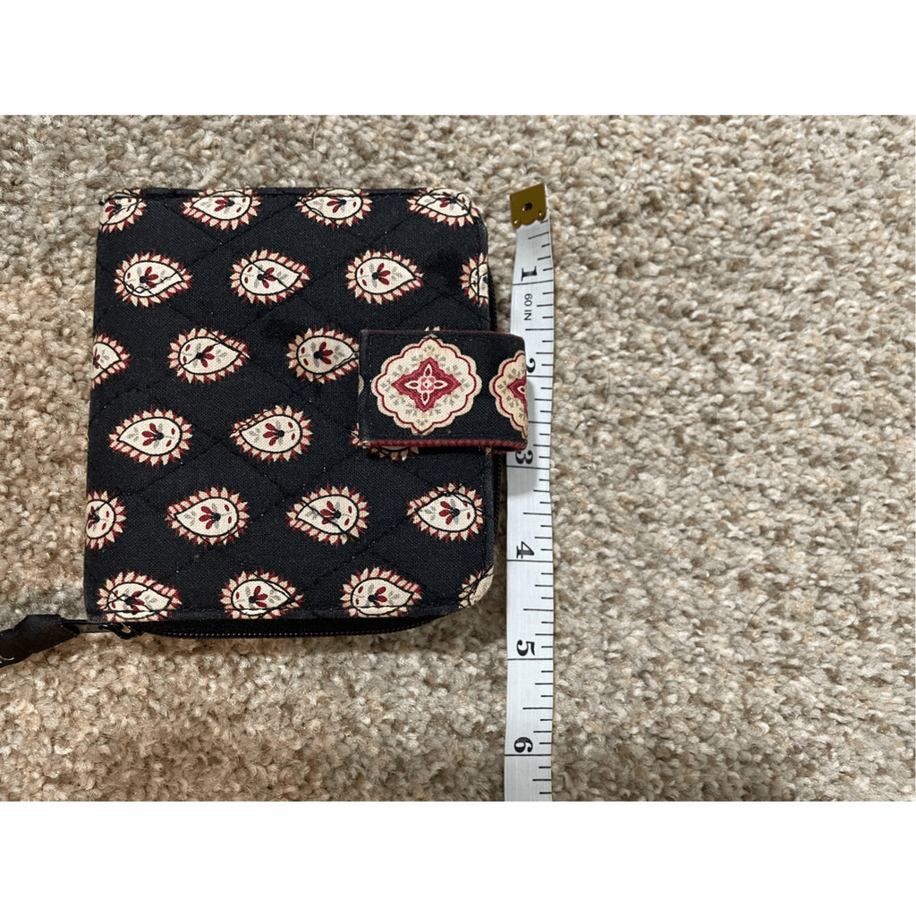 Vera Bradley CLASSIC BLACK Mini Zip Wallet Bifold Snap Close Change Purse