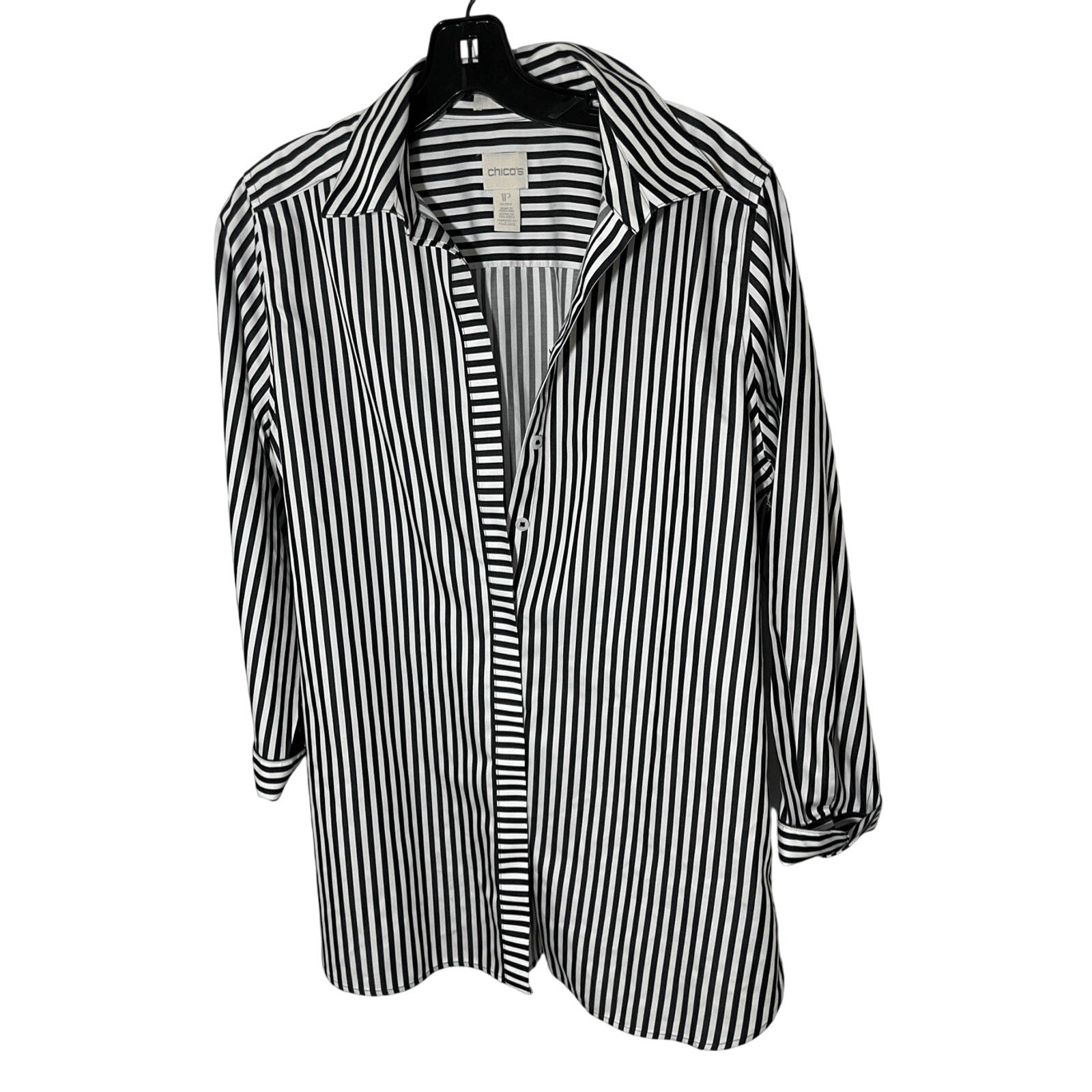 Chico's No Iron Cotton Women's Striped Dress Shirt Preppy Old Money Luxury Sz 1P