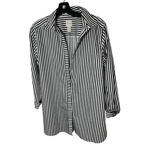 Chico's No Iron Cotton Women's Striped Dress Shirt Preppy Old Money Luxury Sz 1P