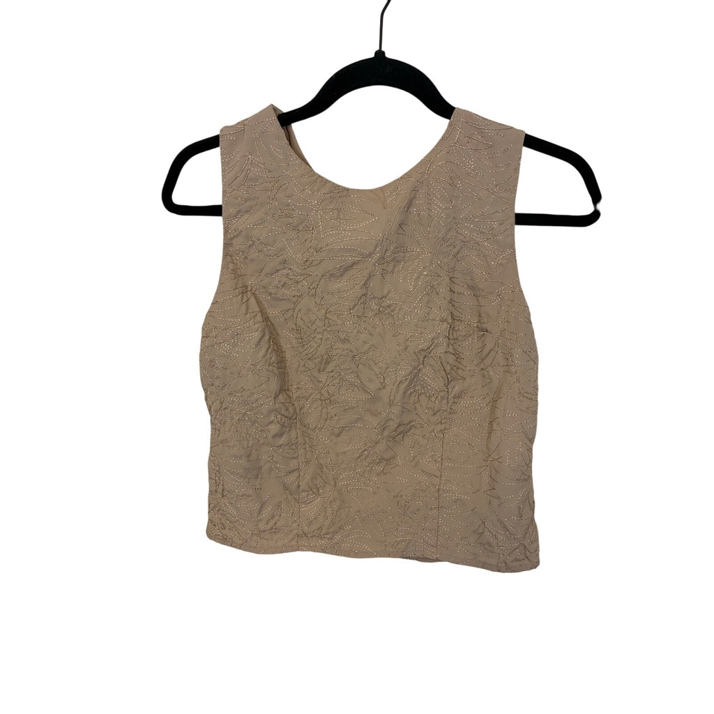 Express Sleeveless Metallic Embroidery Gold Sheen Tan Button Back Top Blouse XS