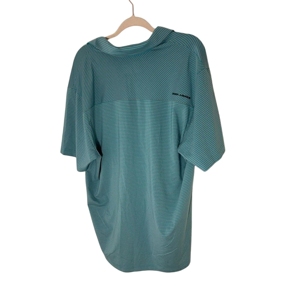 Men's Under Armour Teal Stripe 2XL Button Golf Tech Polo Country Club Preppy