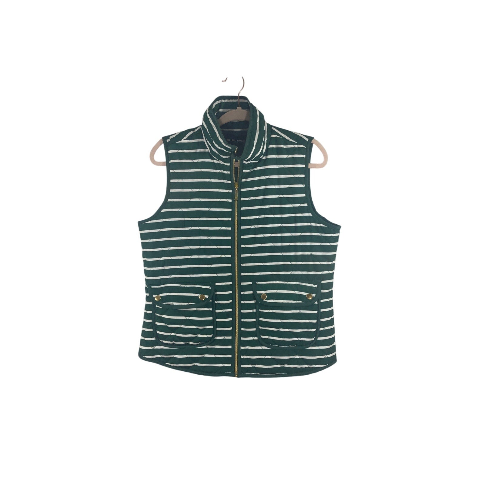 Activology Women's Sleeveless Green  Holidaycore Striped Puffer Vest