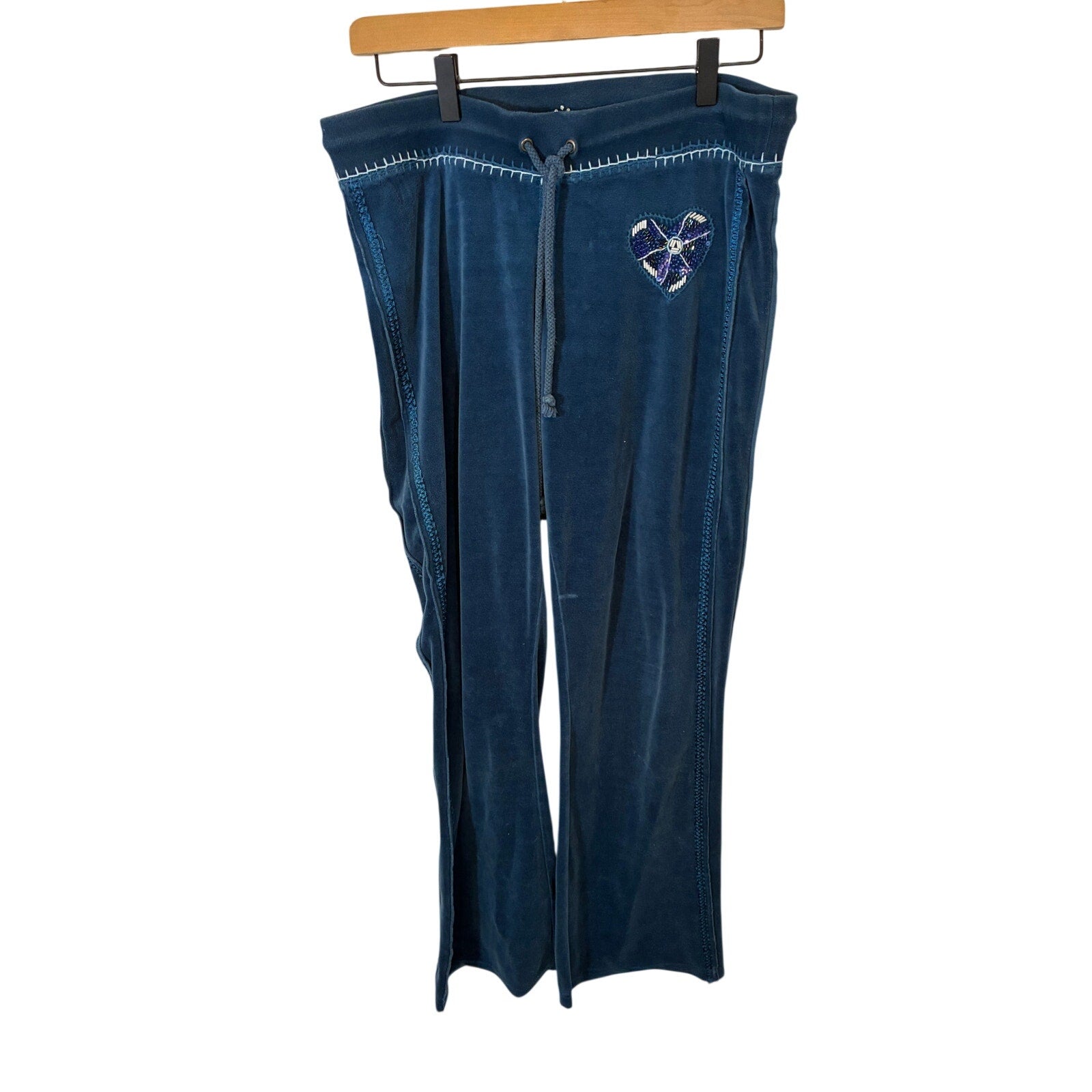 Twisted Heart Y2K Velour Drawstring Sweat Pants Blue Womens Size M Lounge