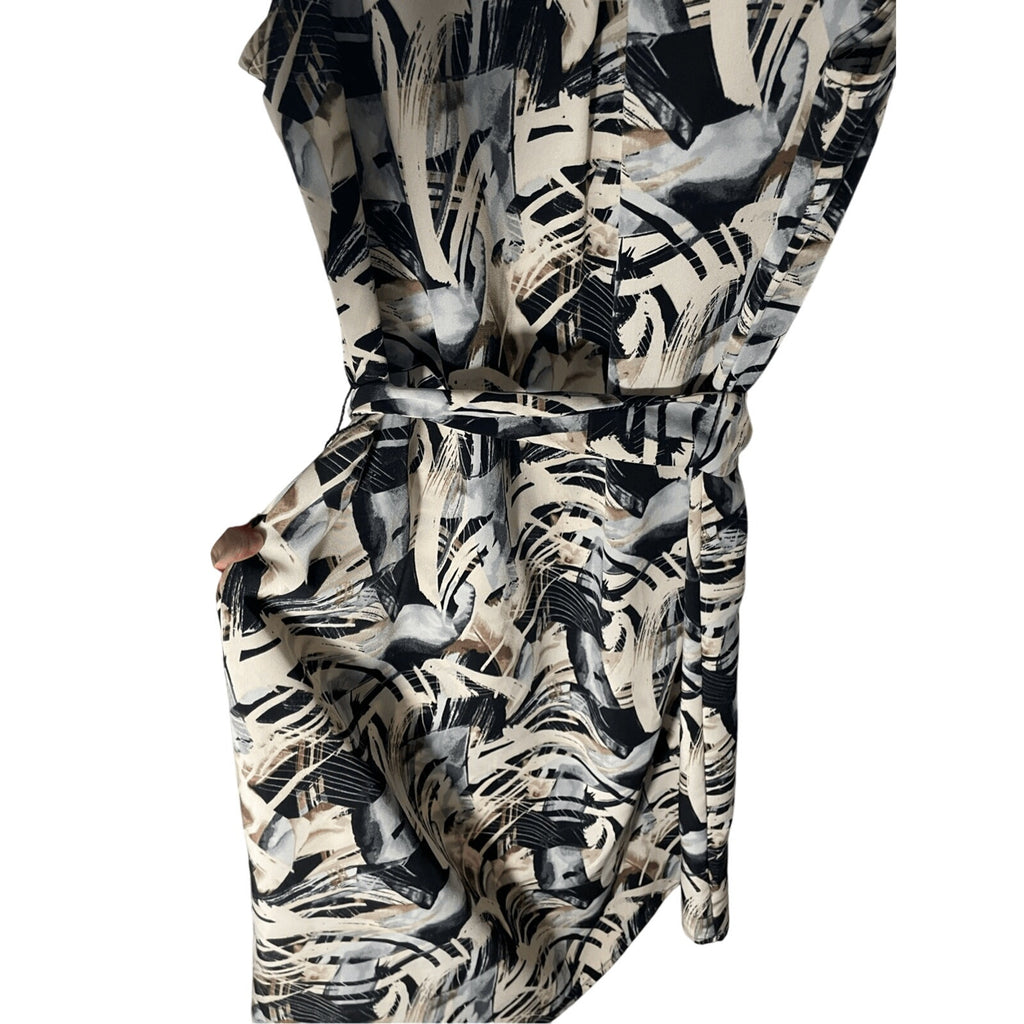 Dana Buchman Tribal Print Front Button Up Novelty Cocktail Dress Coastal Preppy