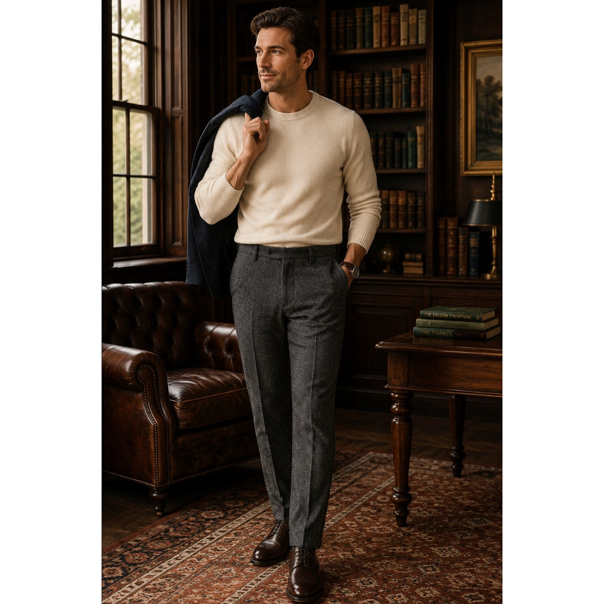 Haight & Ashbury Wool Grey Men's Tweed Trousers Workwear Preppy Minimalist