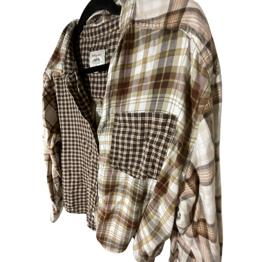 American Eagle Cozy Cabin Cropped Flannel Gorpcore Utility Lumberjack M Cotton