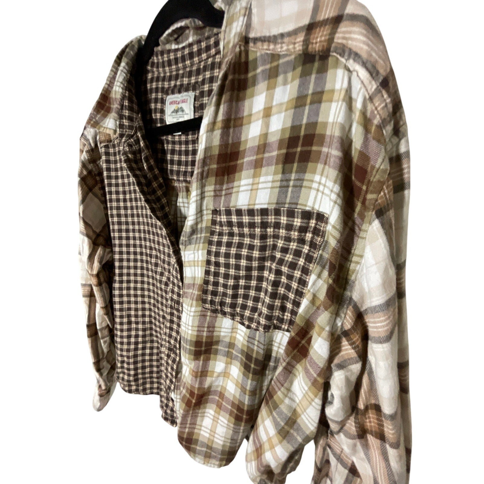 American Eagle Cozy Cabin Cropped Flannel Gorpcore Utility Lumberjack M Cotton