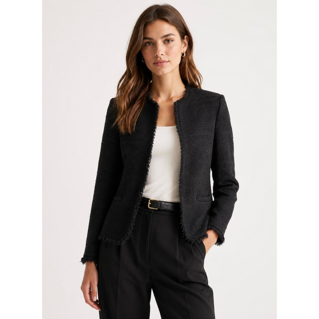 Banana Republic Women's Black Preppy Academia Minimalist Cotton Tweed Blazer 6