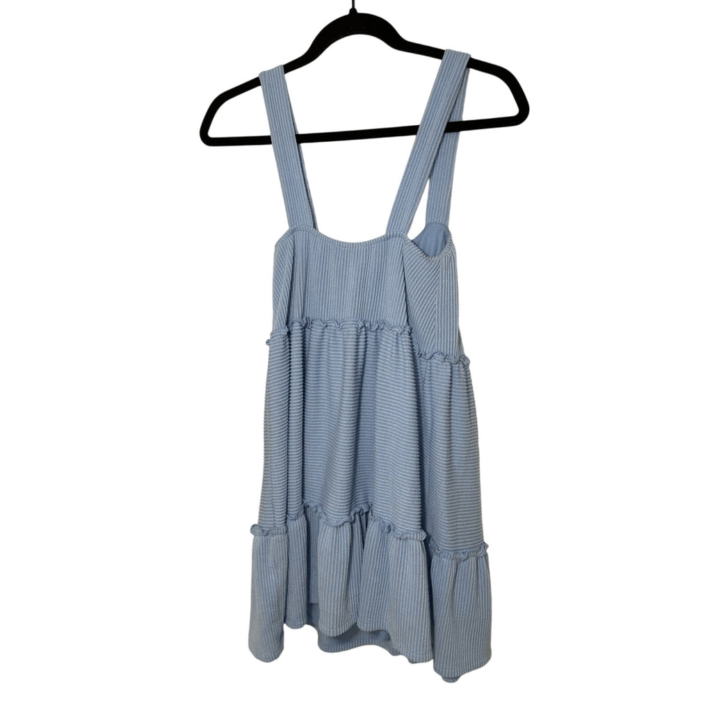 Anna Grace Pastel Blue Square Cut Sunday Coquette Tiered Mini Malibu Sundress S