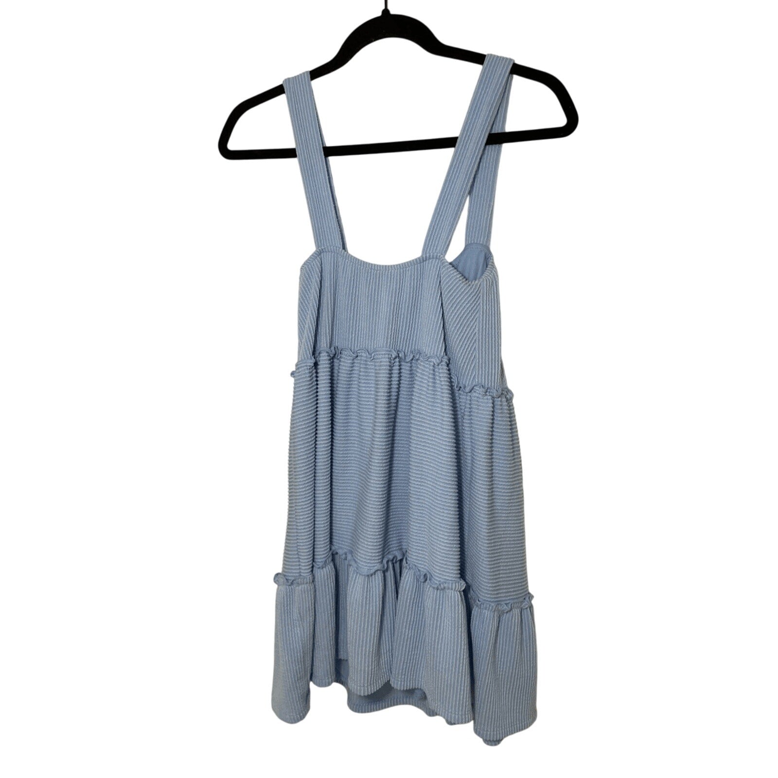 Anna Grace Pastel Blue Square Cut Sunday Coquette Tiered Mini Malibu Sundress S