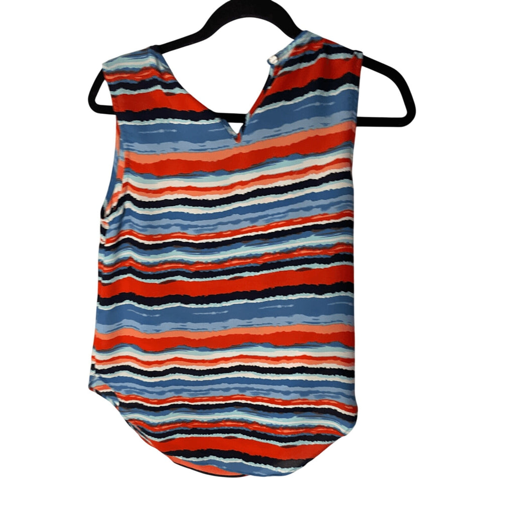 Kenar Women's Tribal Stripe Tank Keyhole Blouse Coastal Art Deco Office Career