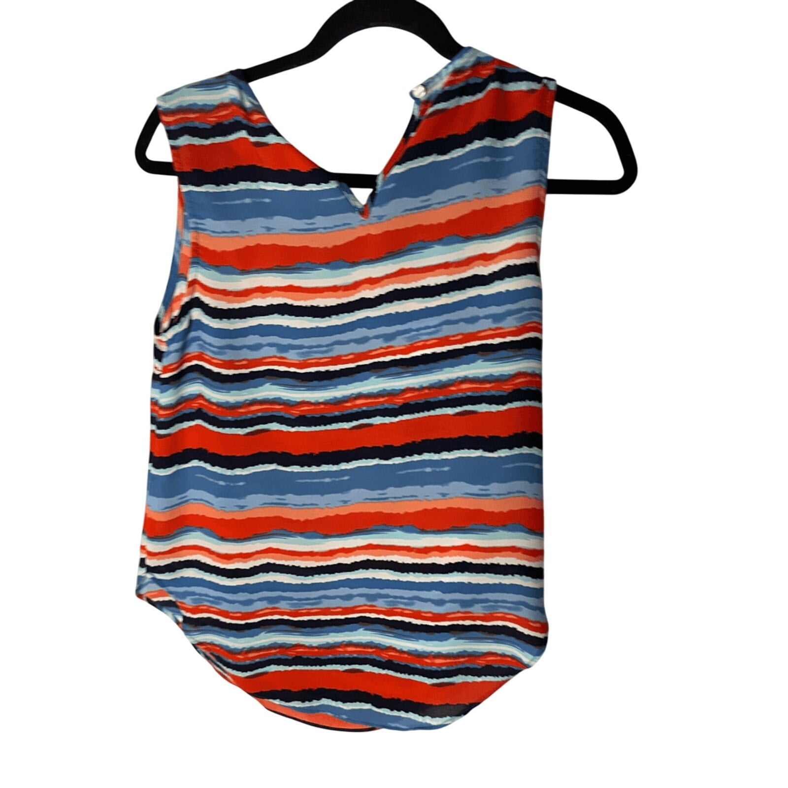 Kenar Women's Tribal Stripe Tank Keyhole Blouse Coastal Art Deco Office Career