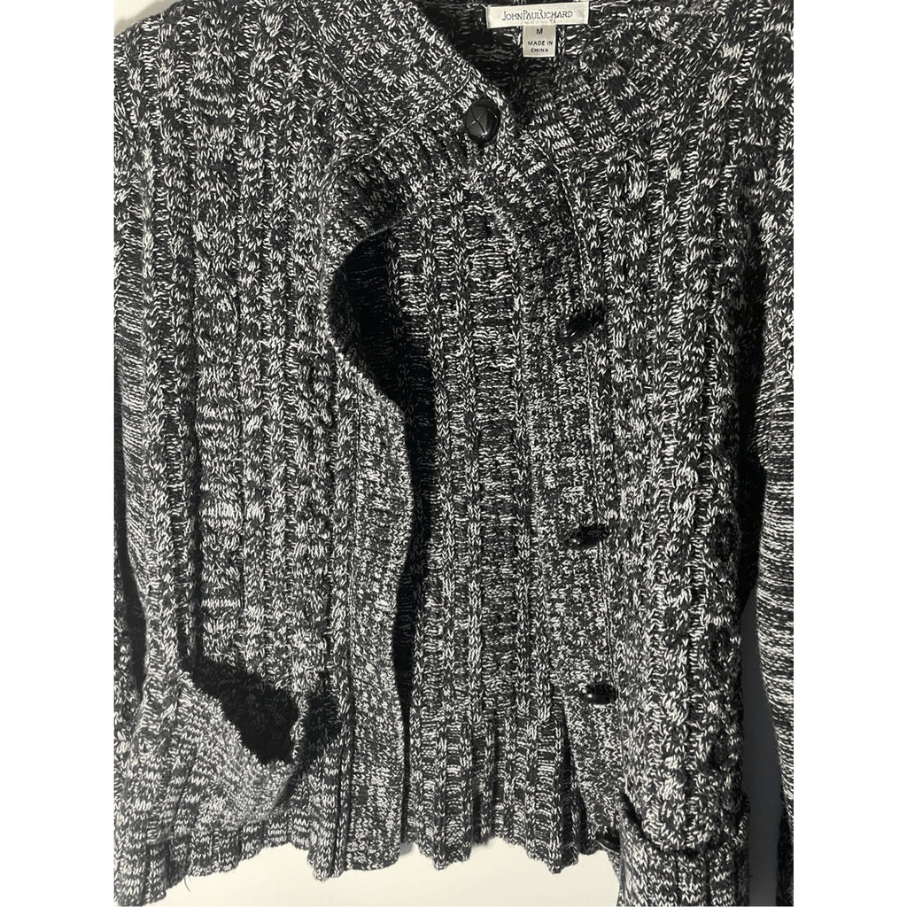 John Paul Richard Front Button Grey Acrylic Cardigan Lagenlook Coastal Grandma M