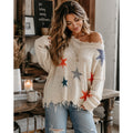Main Strip Star Distressed Sweater Scoopneck Preppy Teacher Funky Oversized M