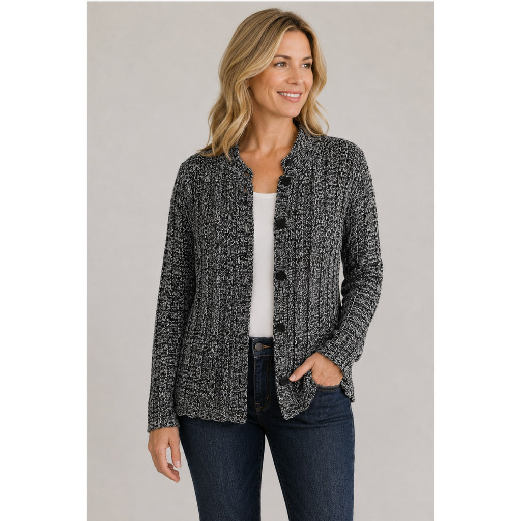 John Paul Richard Front Button Grey Acrylic Cardigan Lagenlook Coastal Grandma M