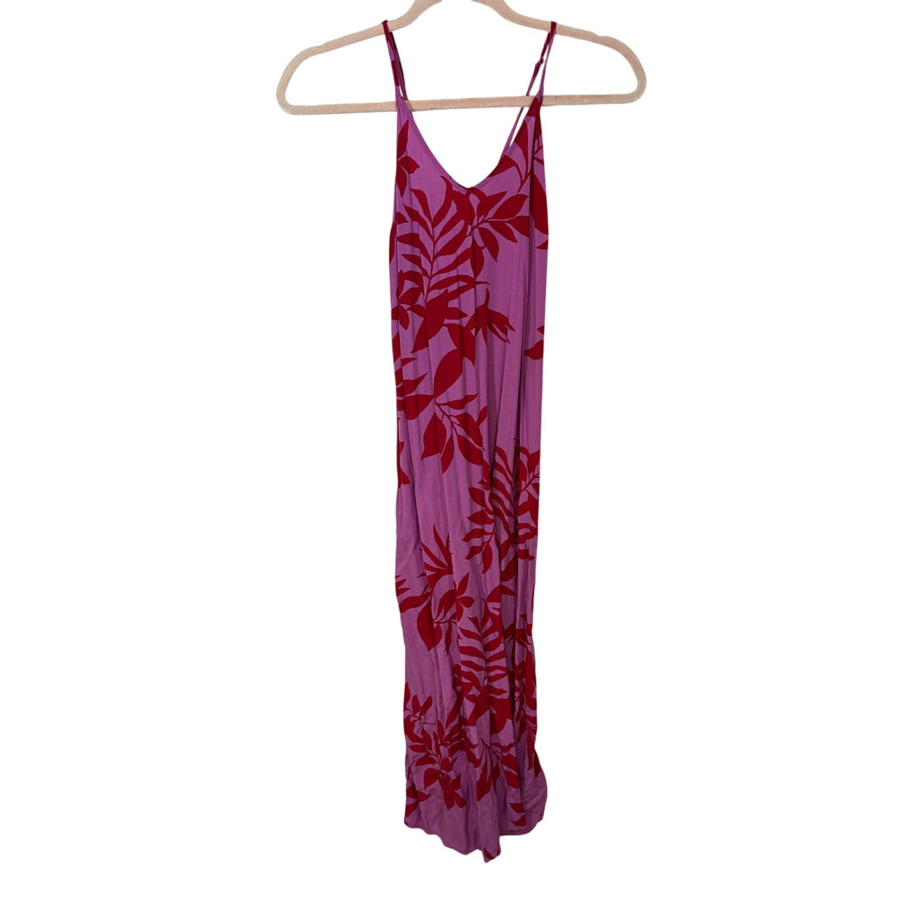 Old Navy Purple Tropical Print Hibiscus Maxi Dress Vacation Boho Western Beach S