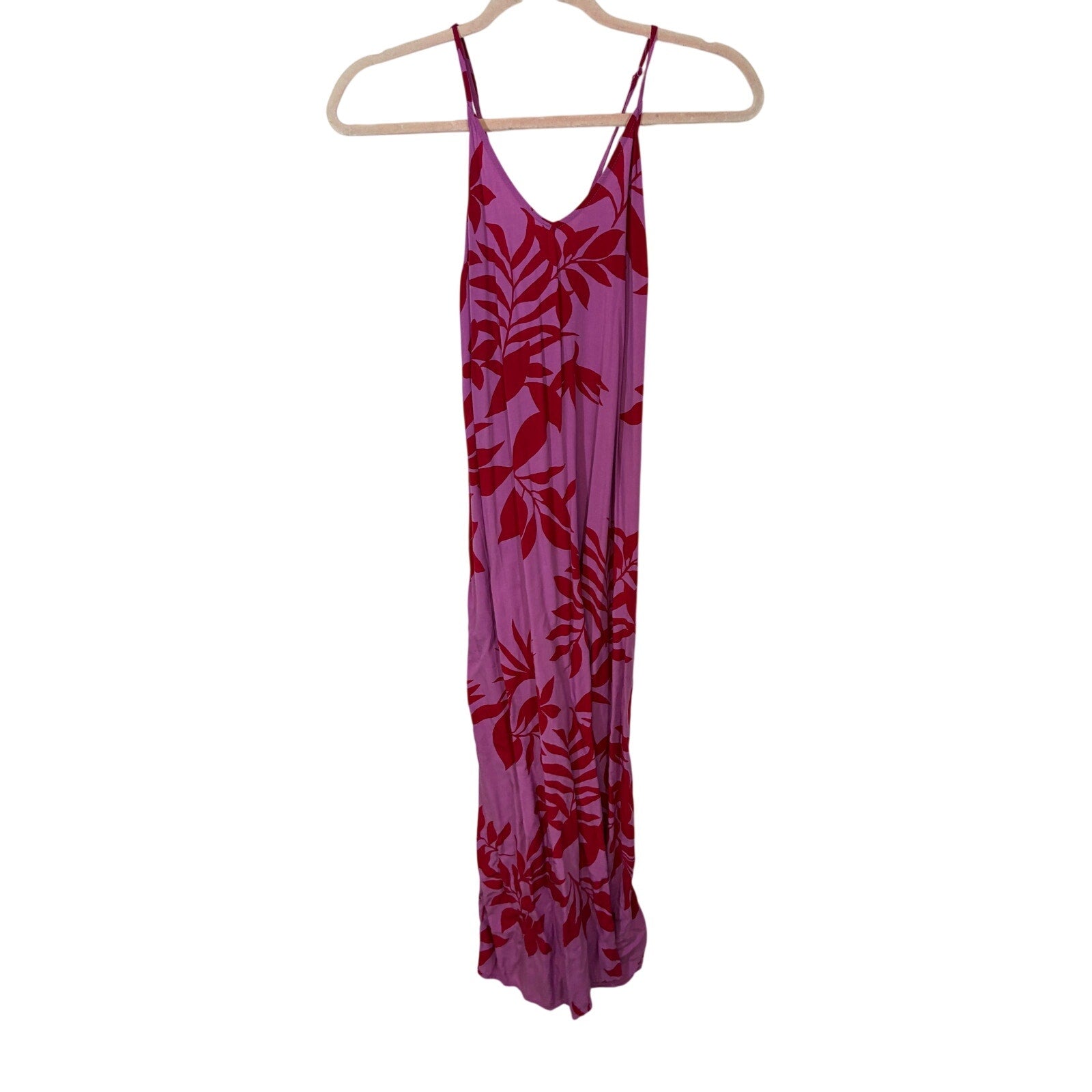 Old Navy Purple Tropical Print Hibiscus Maxi Dress Vacation Boho Western Beach S