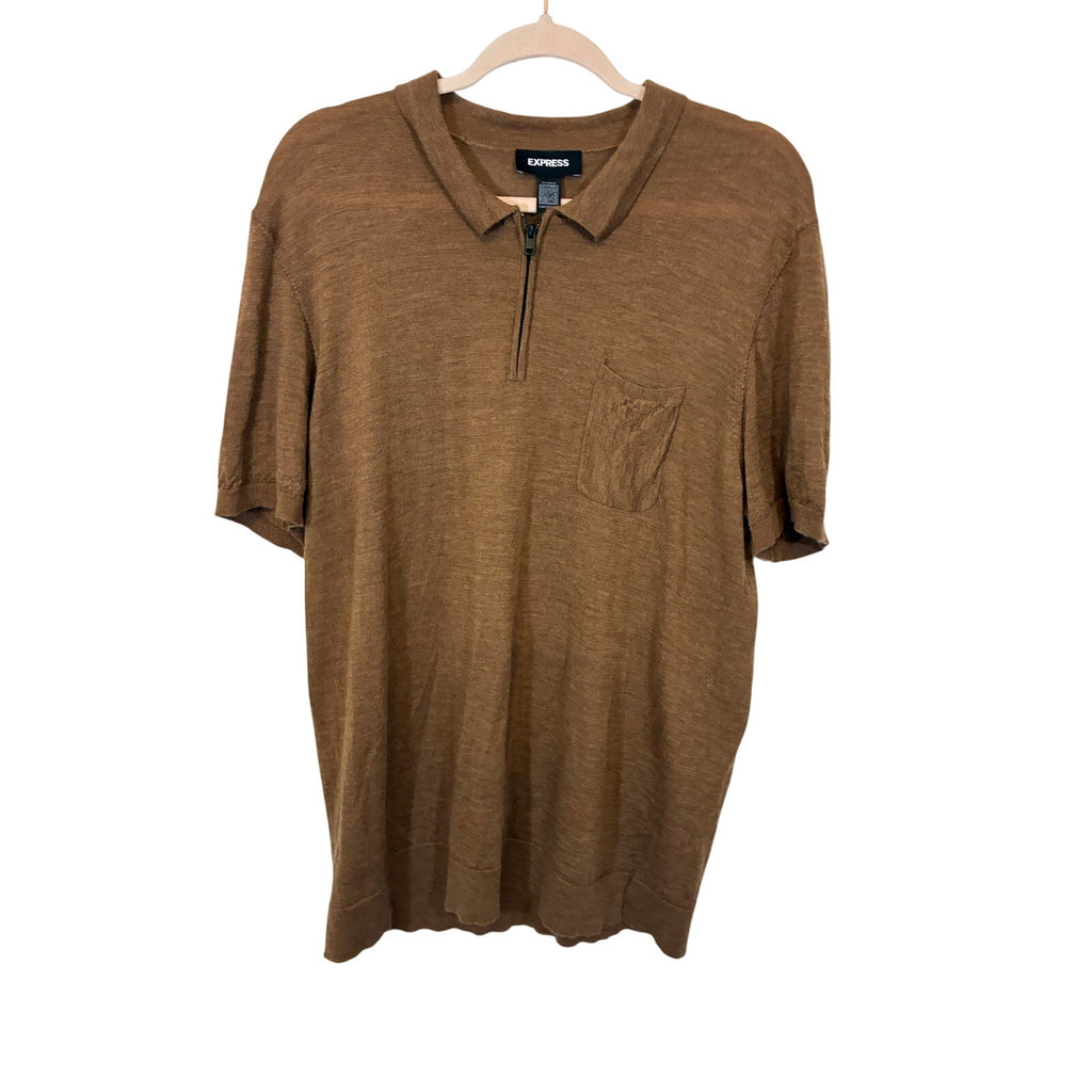 Express Merino Wool Short Sleeve Zip Polo Sweater XL Old Money Quiet Luxury Prep