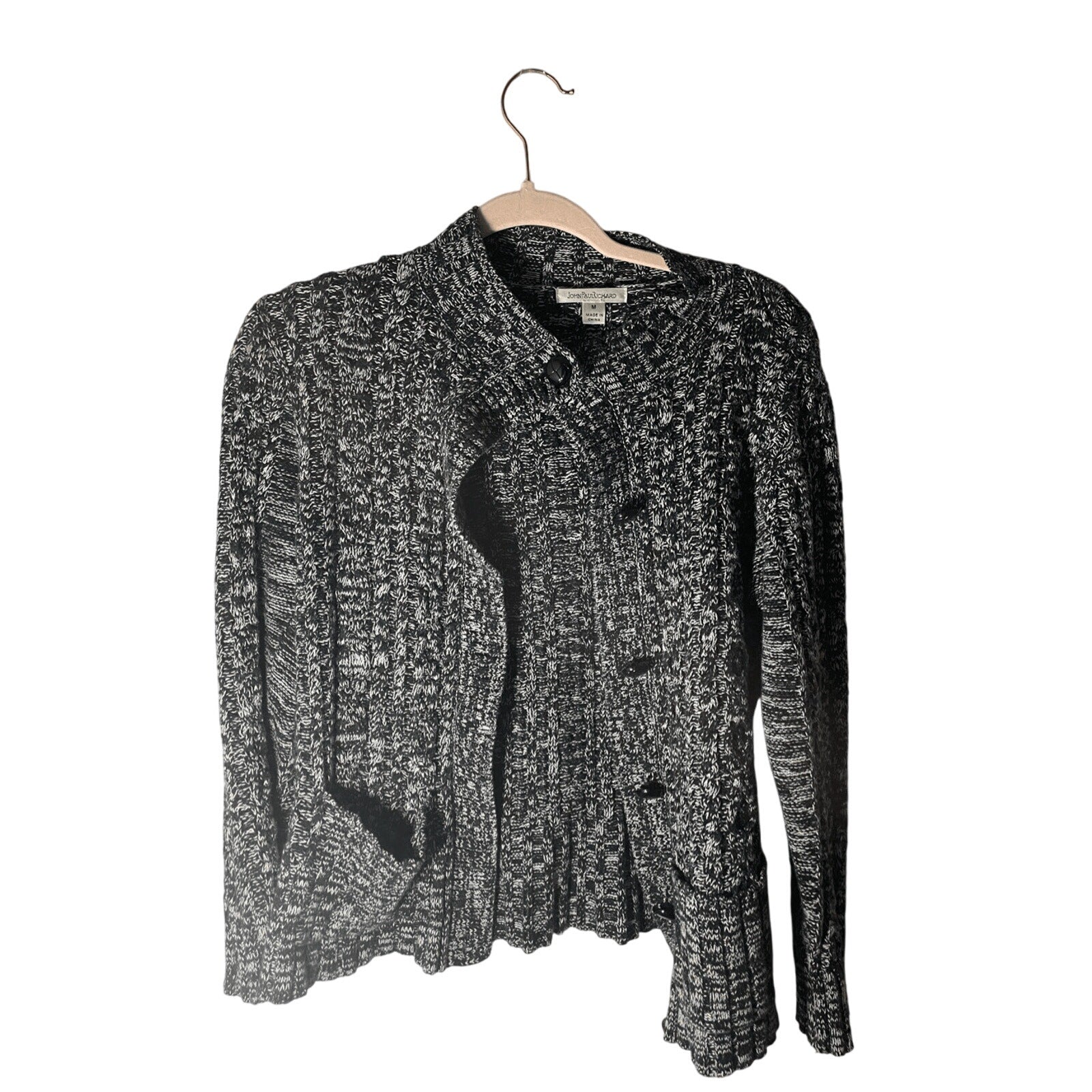 John Paul Richard Front Button Grey Acrylic Cardigan Lagenlook Coastal Grandma M