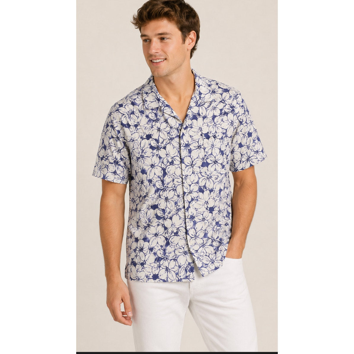 Polo Ralph Lauren Caldwell Camp Shirt Men’s XL Blue Floral Linen Loop Collar