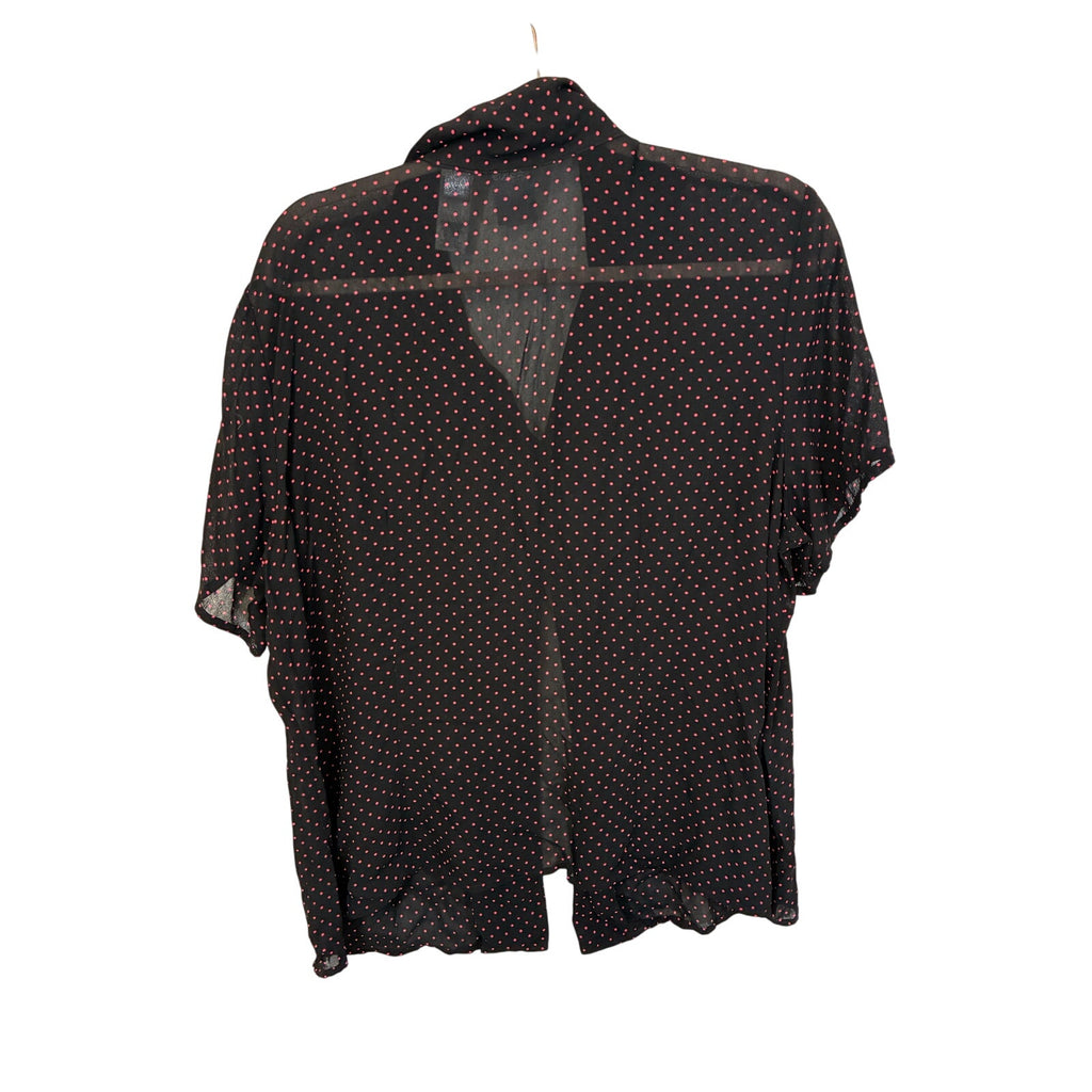 Emma James Shirt Size 18 Black Sheer Lined Short Sleeve Knit Top Polka Dot Retro