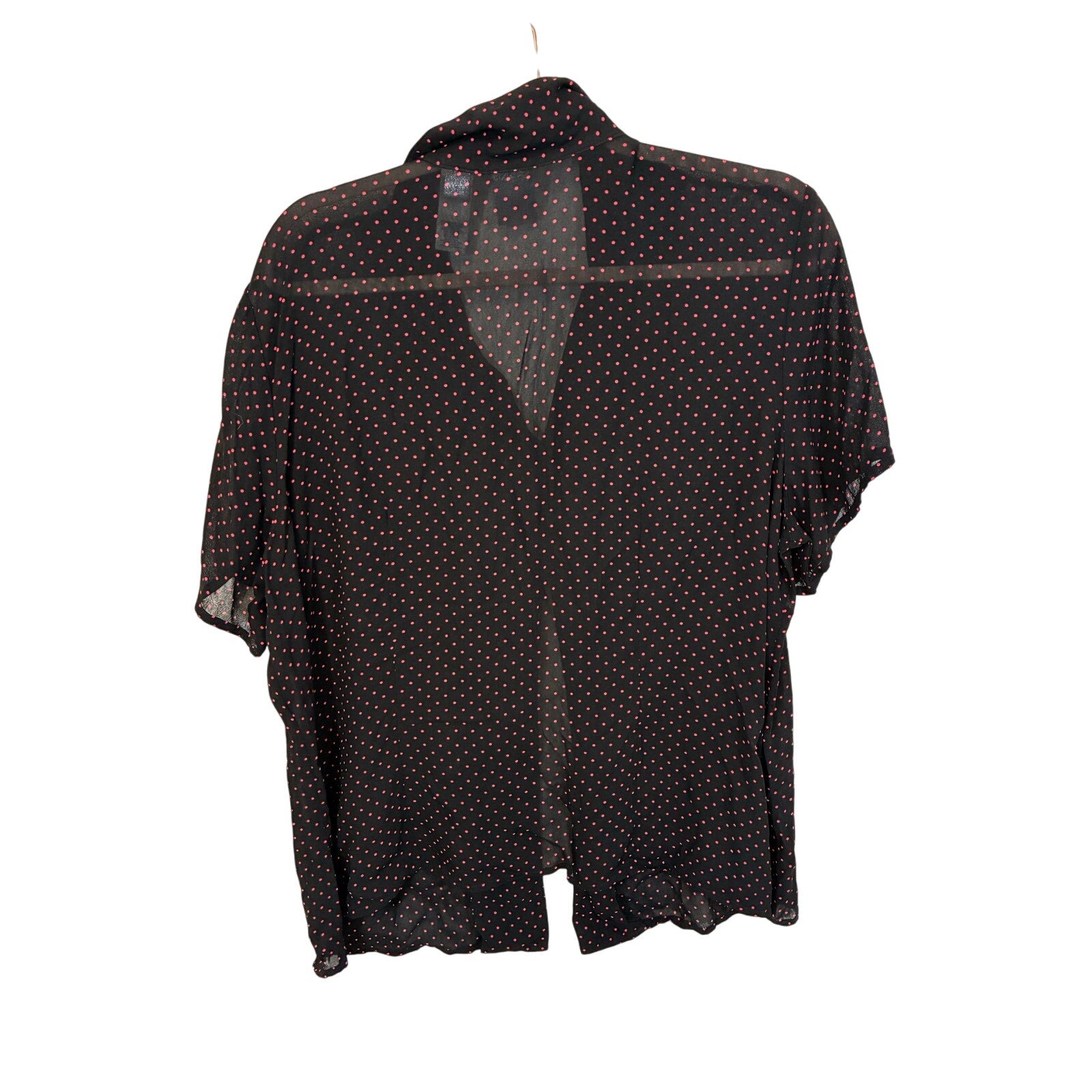 Emma James Shirt Size 18 Black Sheer Lined Short Sleeve Knit Top Polka Dot Retro
