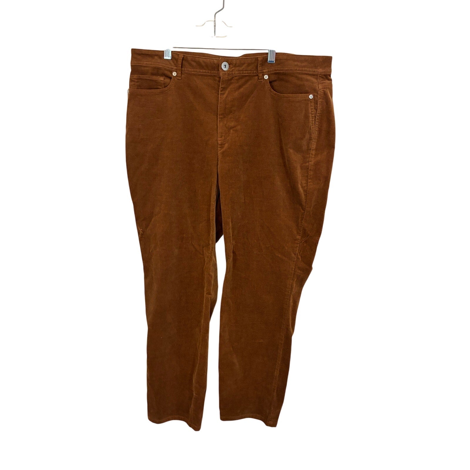 J Jill Chocolate Brown Corduroy Pants  Sz 18 Cuffed Hem 5 Pocket Pull-On