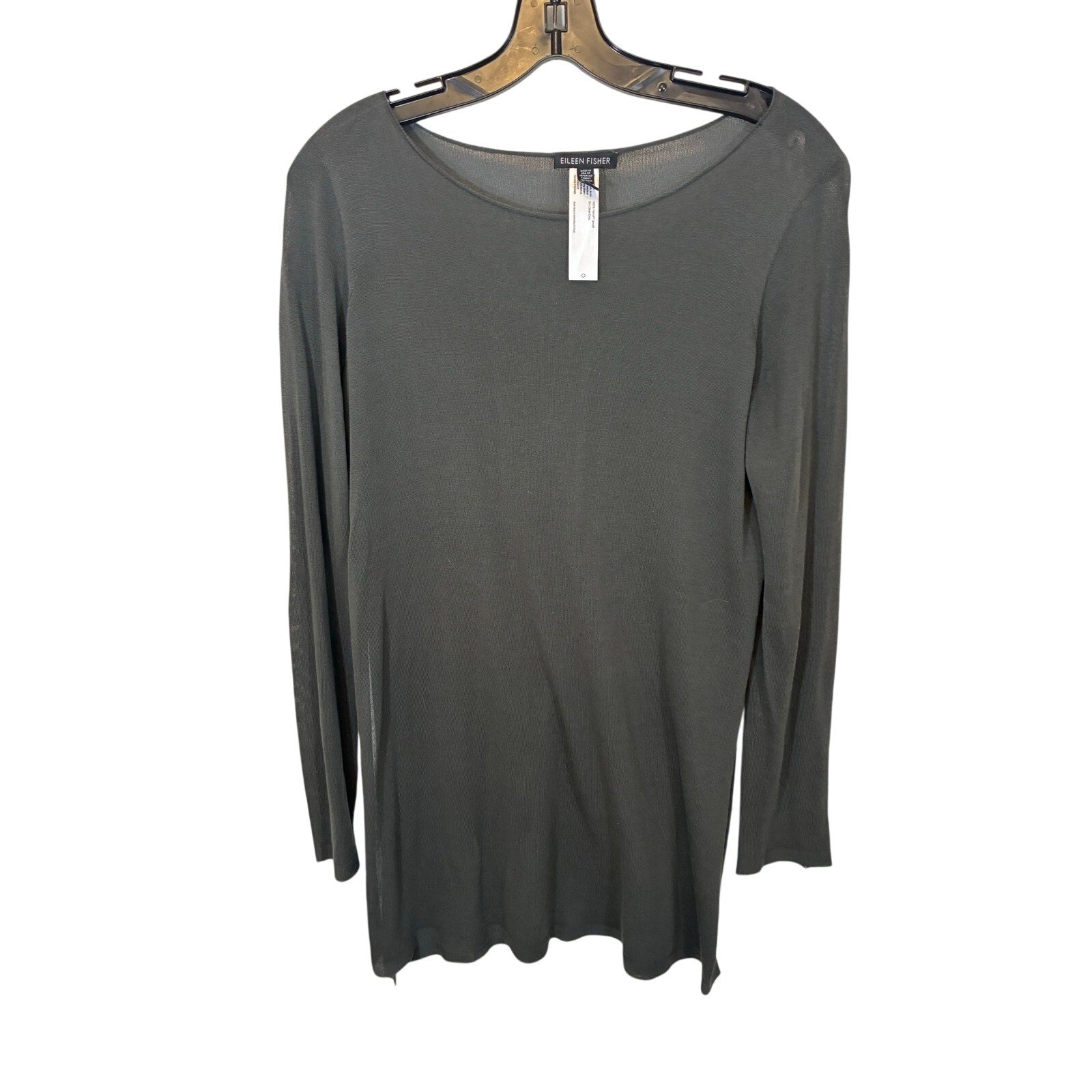 Eileen Fisher The System Gray Long Tunic Top Tencel Semi Sheer Slits XS Lagen