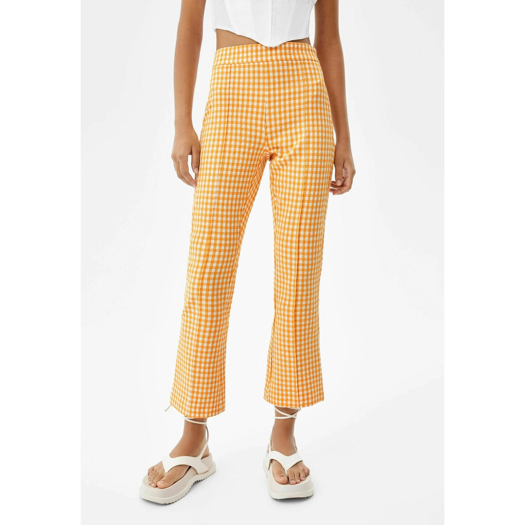 Bershka Orange Gingham Y2K Cropped Flare Pants High Waisted Retro Preppy Plaid 0