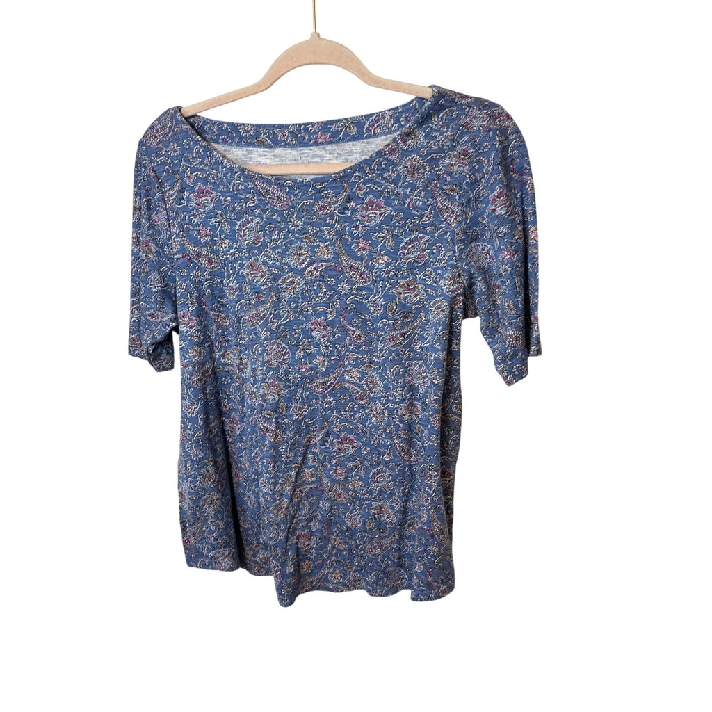 J. Jill Paisley Print Tee Blue Casual Boho Coastal Grandma Top Pima Cotton M