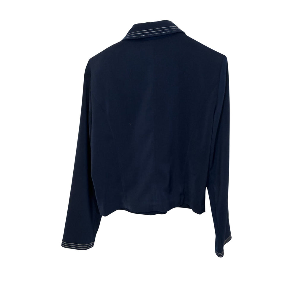 Ilyse Hart Ltd Navy Blazer Old Money Jackie Kennedy Preppy Quiet Luxury Cotton M