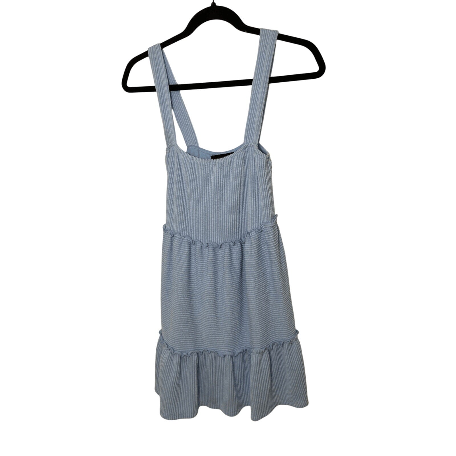 Anna Grace Pastel Blue Square Cut Sunday Coquette Tiered Mini Malibu Sundress S