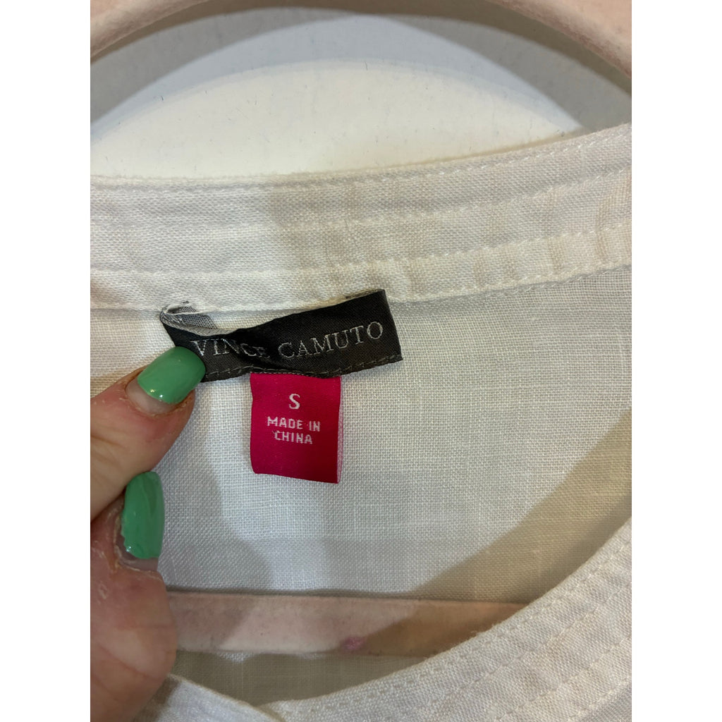 Vince Camuto Womens Shirt White Linen Blend Lagenlook Preppy S Equestrian