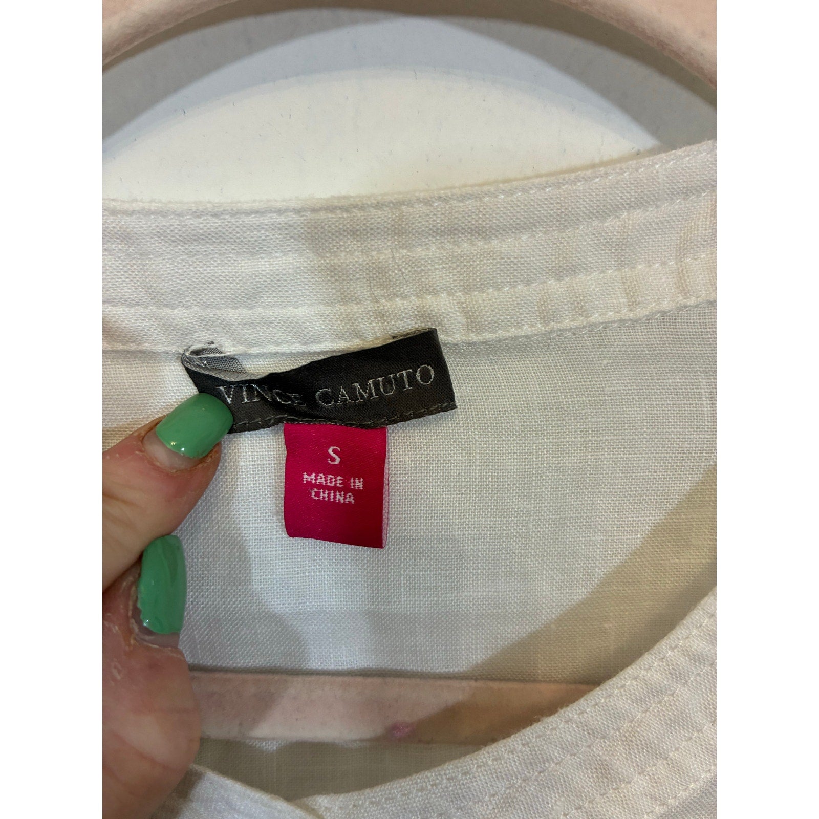 Vince Camuto Womens Shirt White Linen Blend Lagenlook Preppy S Equestrian