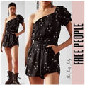 Free People Gemini One Shoulder Beaded Silky Party Romper Size S Cowgirl Rodeo
