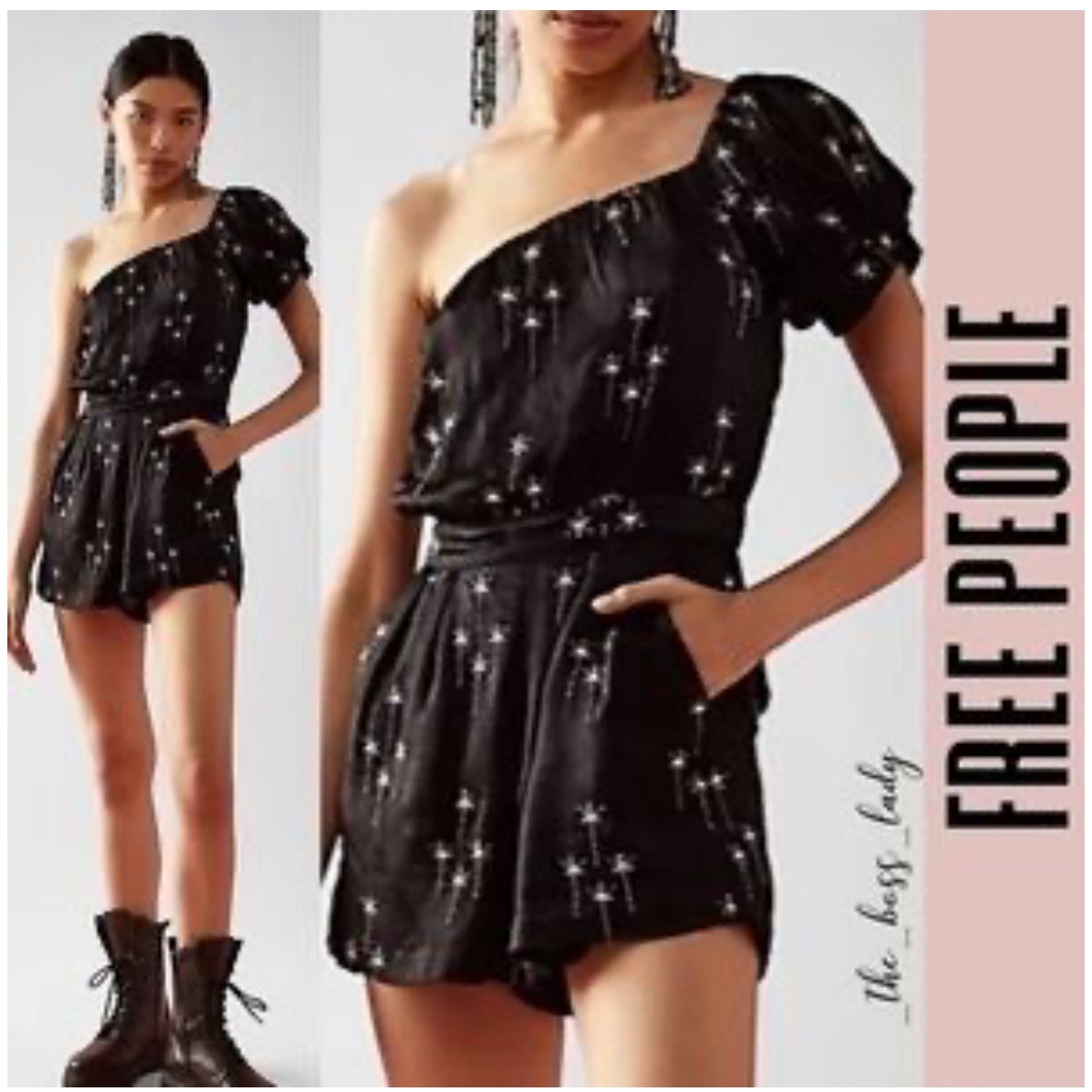Free People Gemini One Shoulder Beaded Silky Party Romper Size S Cowgirl Rodeo