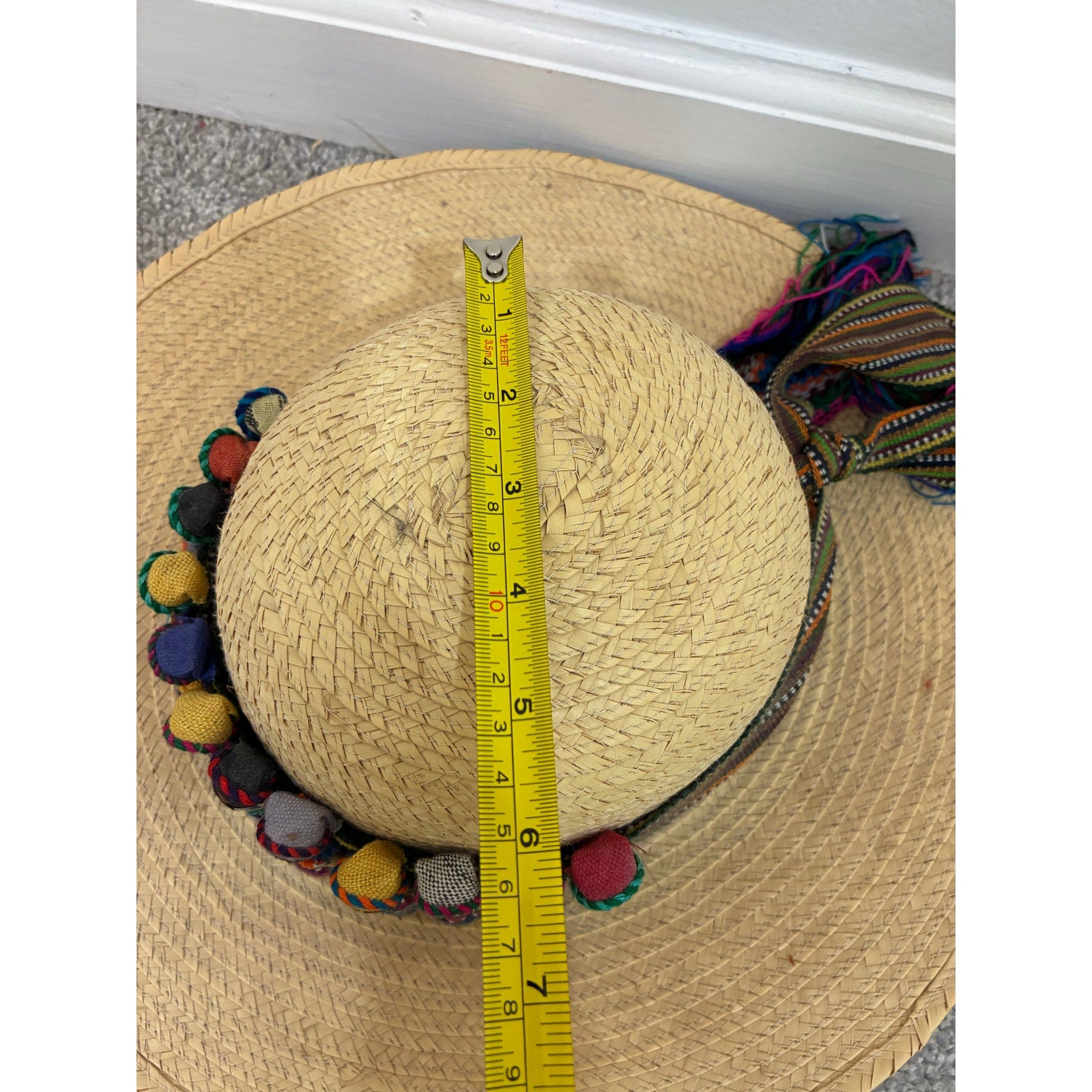 Guatemalan Worry Doll Woven Straw Hat Travel Tourist Coastal Vintage EUC