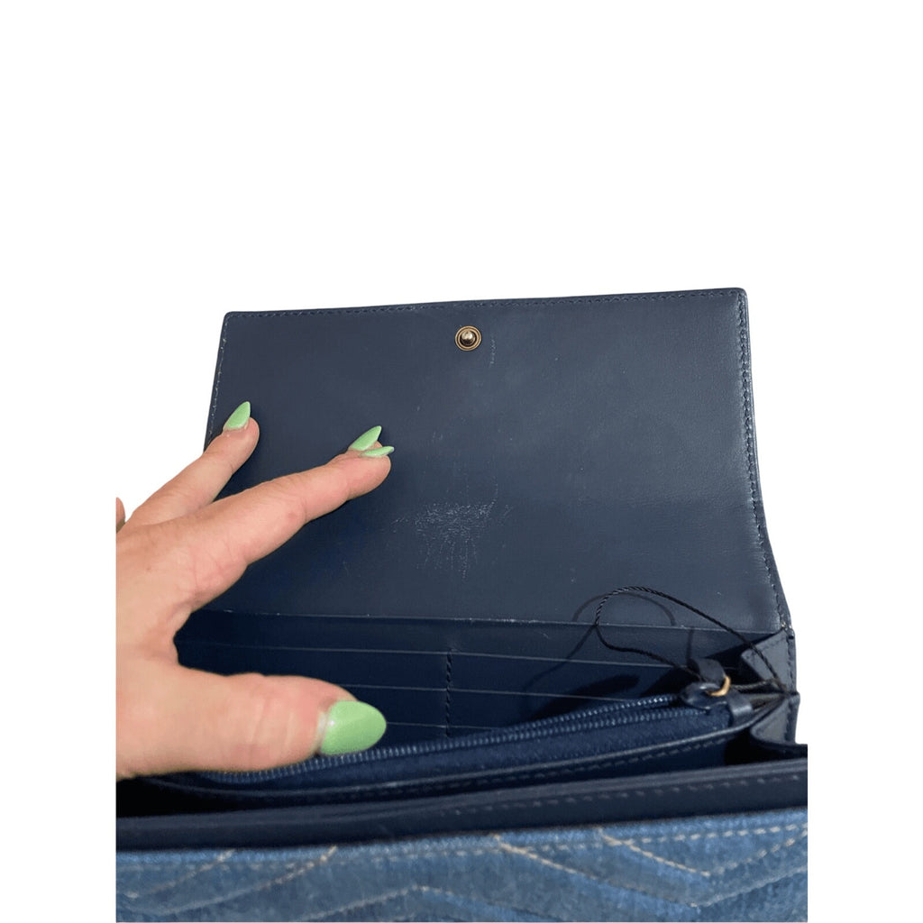 NWT Gucci Marmont Denim Pearl Zippy Wallet Limited Edition Preppy Denim Glam
