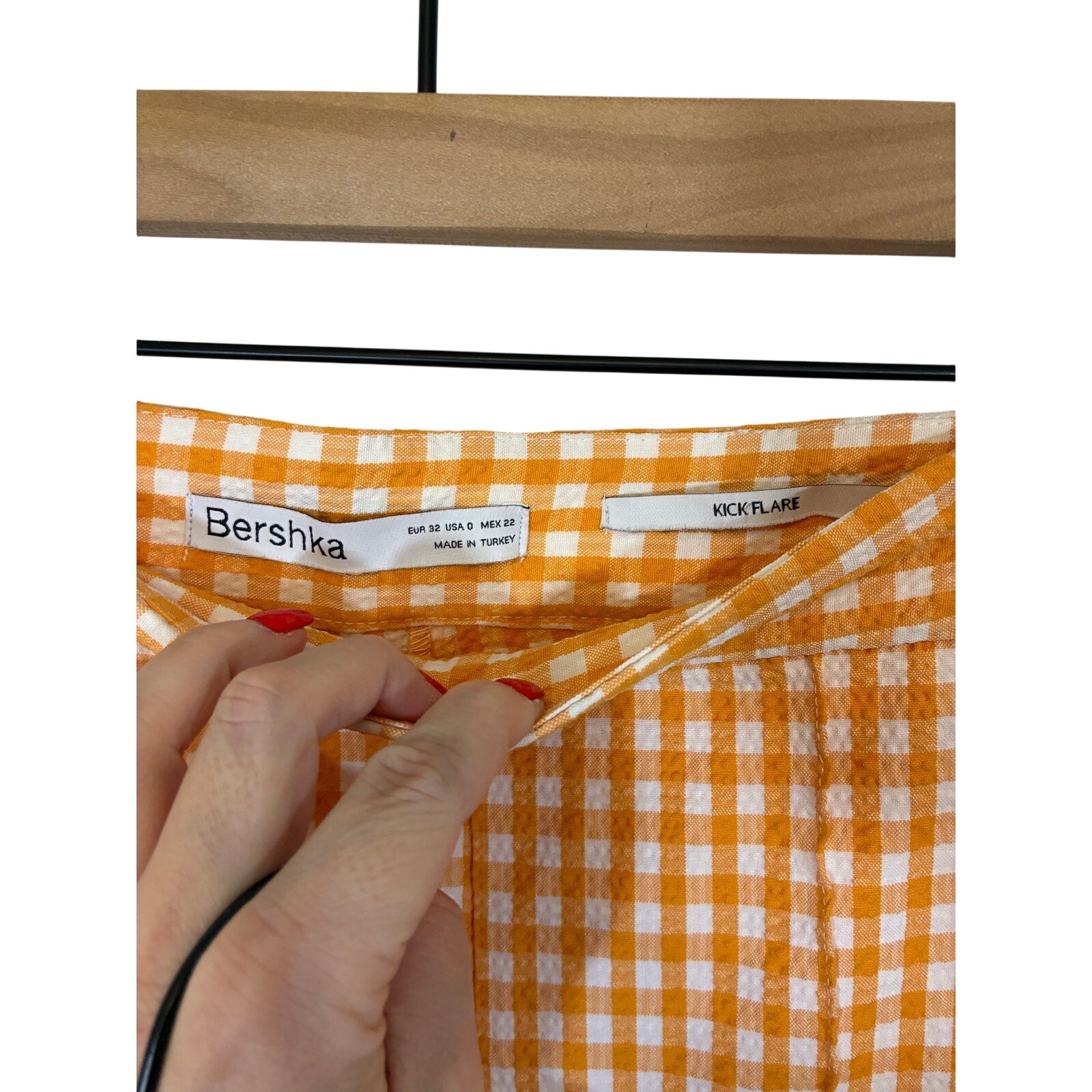 Bershka Orange Gingham Y2K Cropped Flare Pants High Waisted Retro Preppy Plaid 0