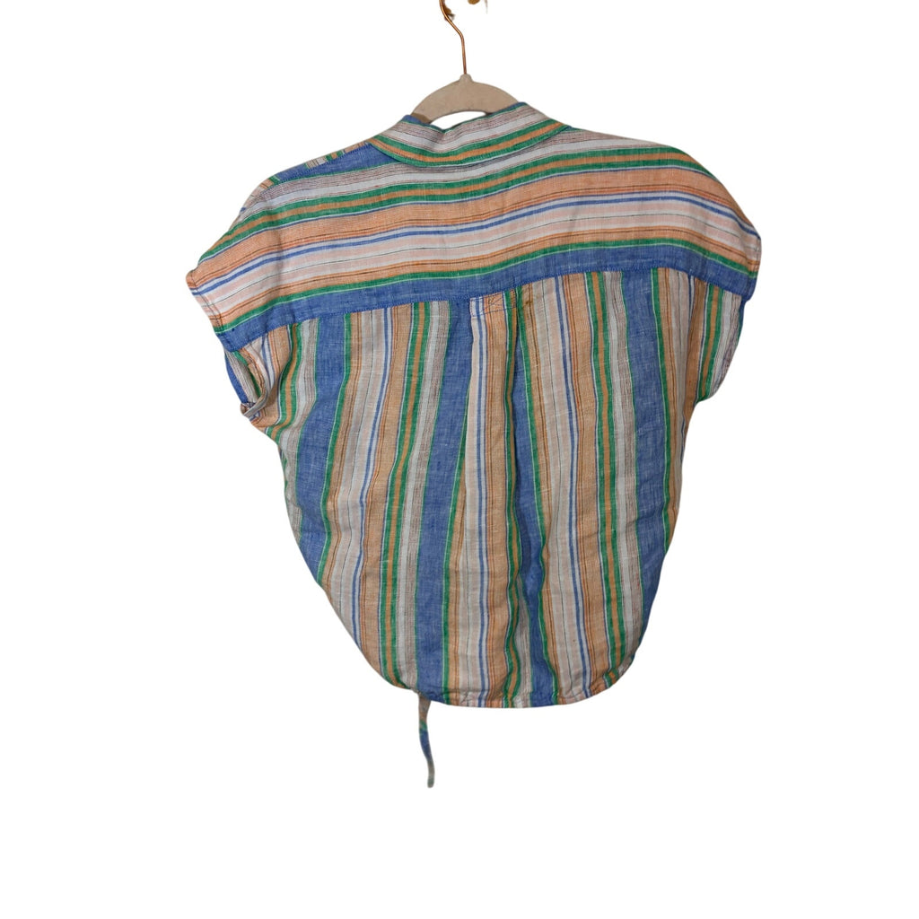 Talbots Linen Tie Hem Button Front Top Swing Stripe 0P Preppy Nautical Set