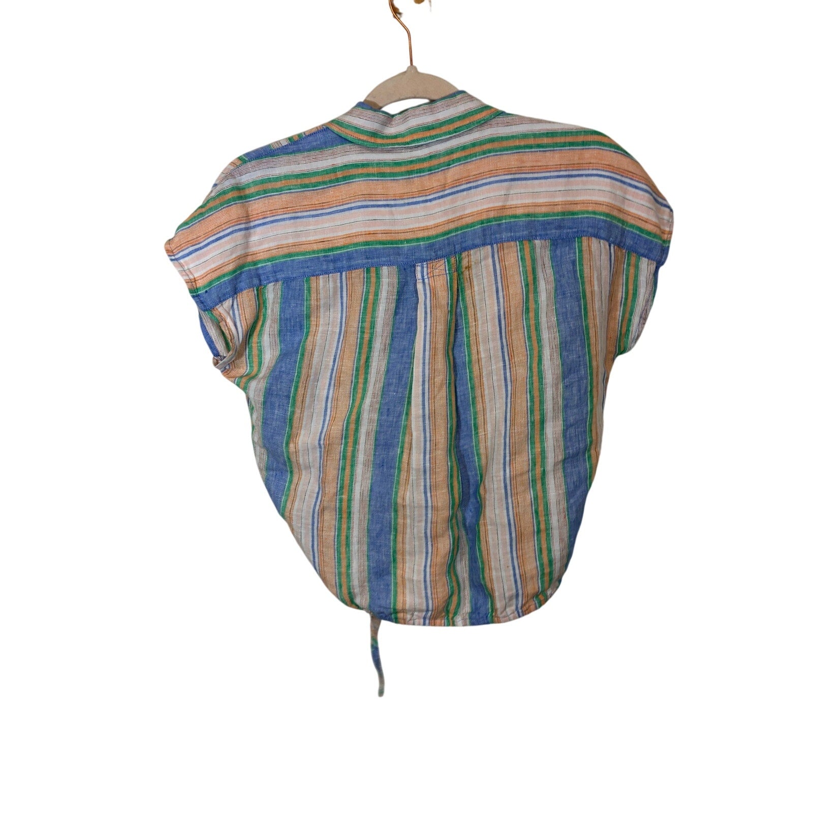 Talbots Linen Tie Hem Button Front Top Swing Stripe 0P Preppy Nautical Set