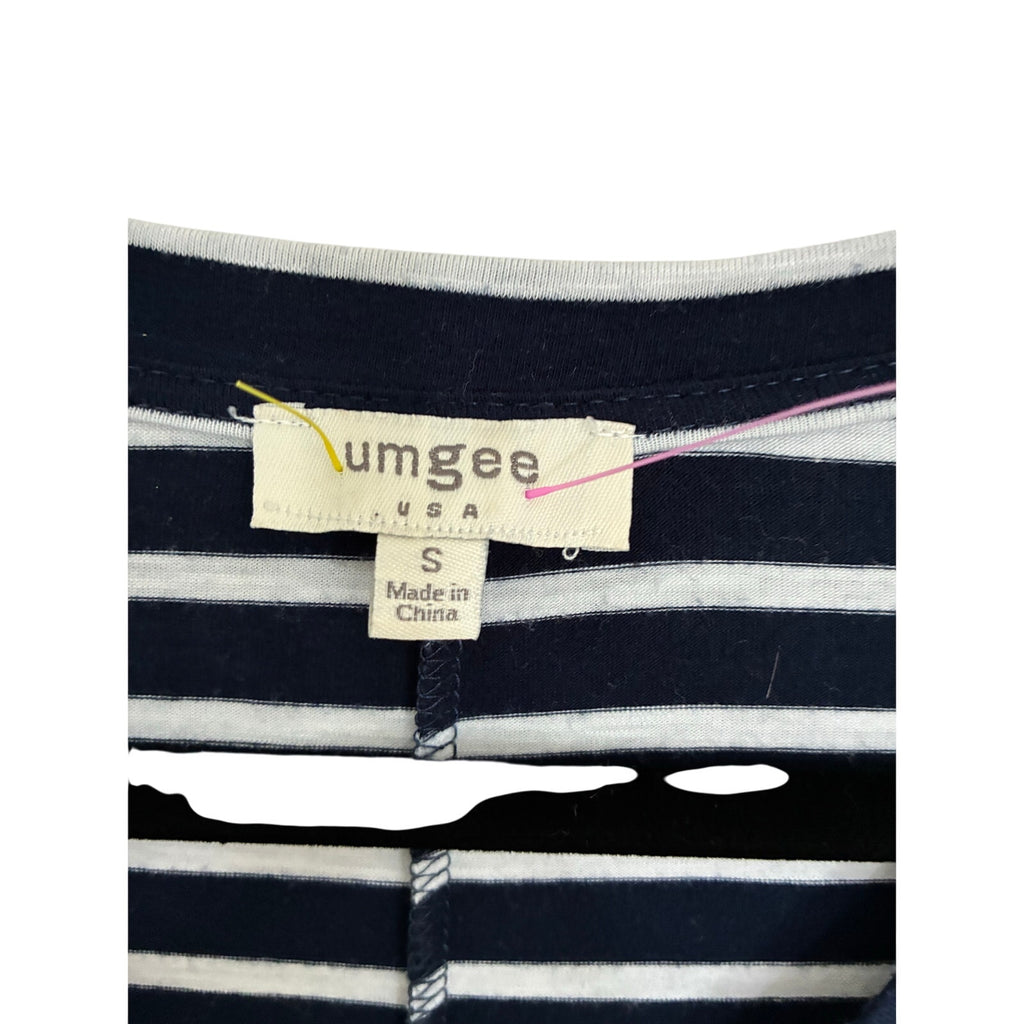 Umgee Women's Striped Long Sleeve V Neck Patch Pocket Nautical Coastal Shirt S