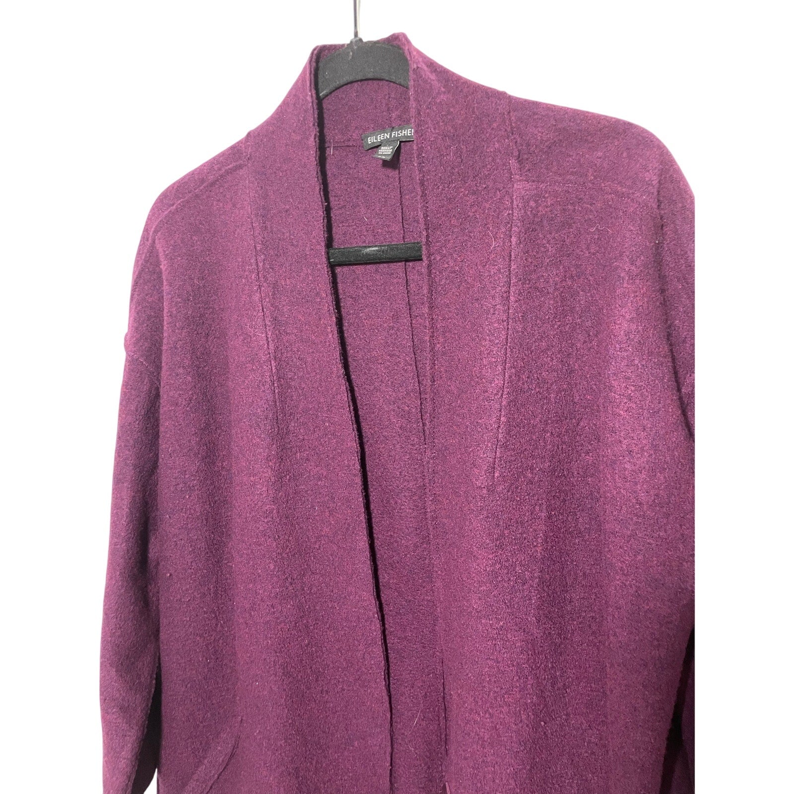 Eileen Fisher Lightweight Boiled Wool High Collar Plum Cardigan