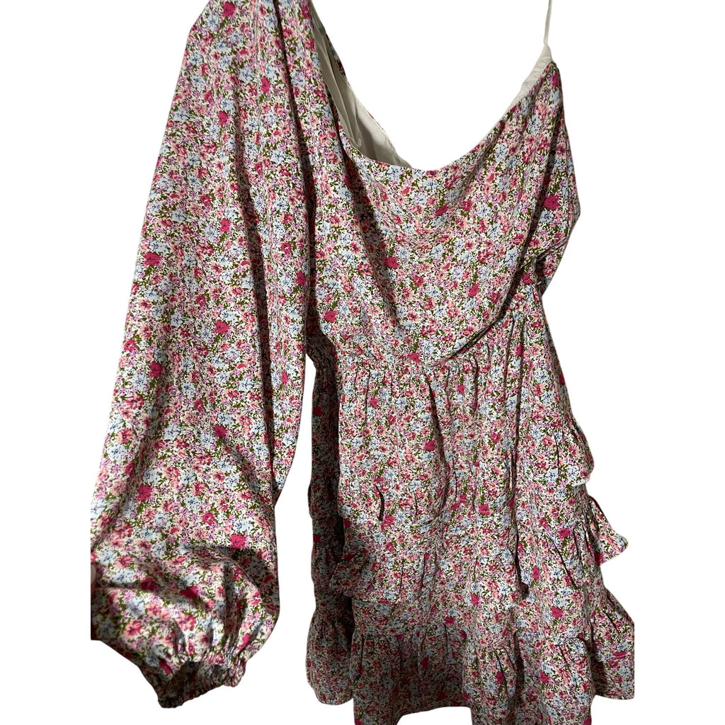 Lush XS Floral Bloom Core Coquette Whimsy One Shoulder Dainty Ruffle Mini Dress
